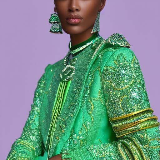 Glamorous Fashionista in Emerald Green Suit, Digital Art