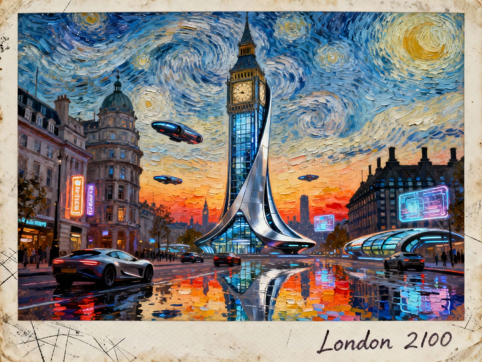 Futuristic London Skyline Polaroid Painting