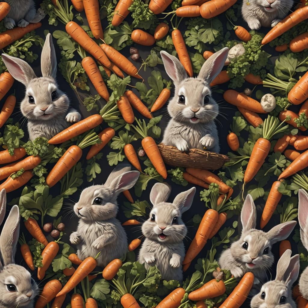 Adorable Baby Bunny Eating Carrots: Fantasy Concept Art