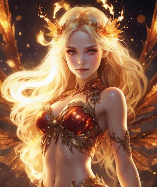 Fire Fairy with Blazing Wings and Fiery Sparkles