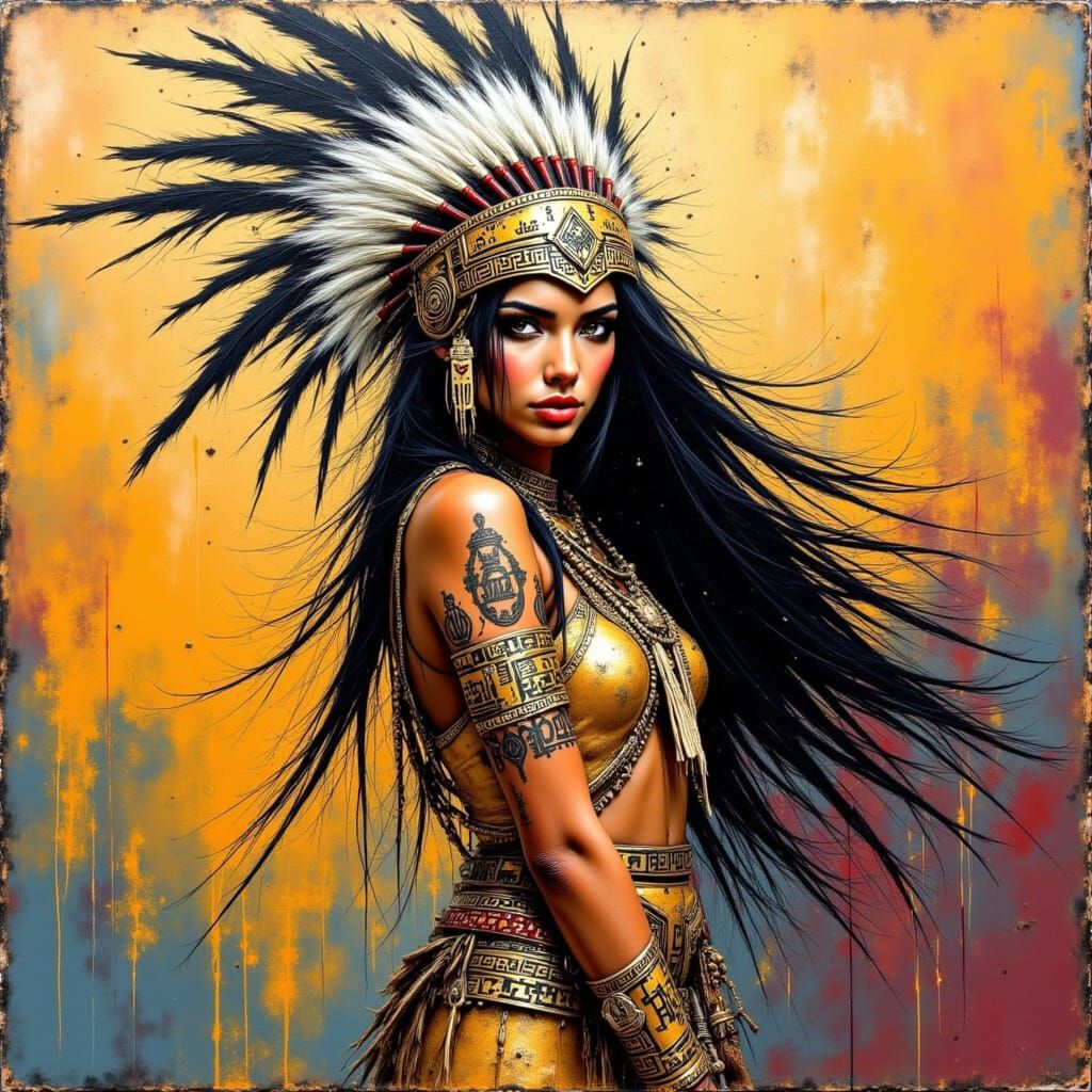 Native American Model in Vibrant Modern Art Style