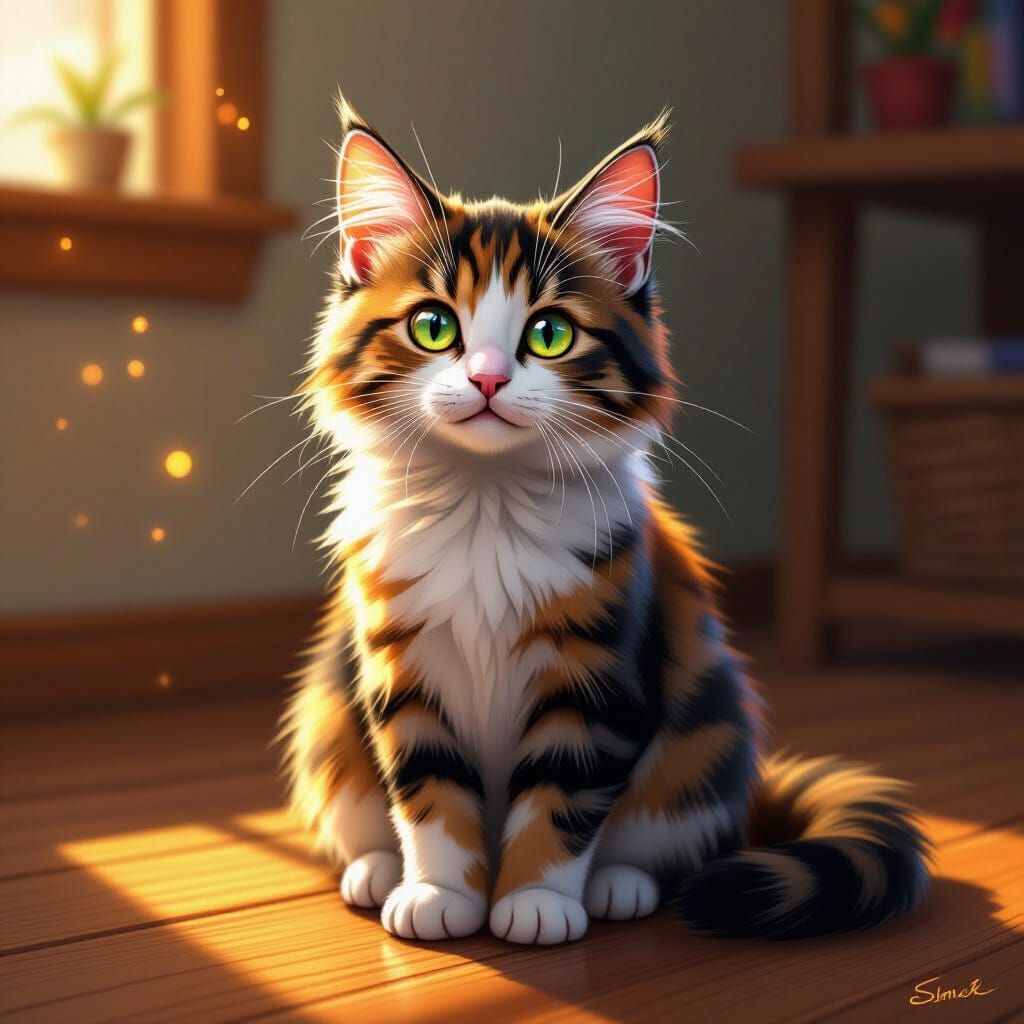 Curious Cat with Vibrant Fur in Warm Light