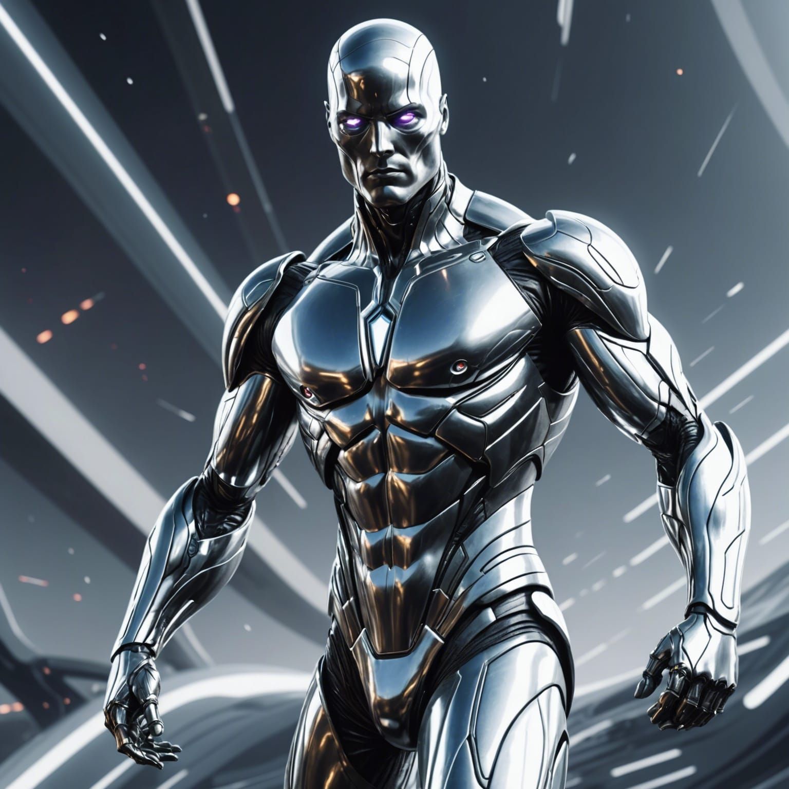 Futuristic Silver Soldier in Metallic Style