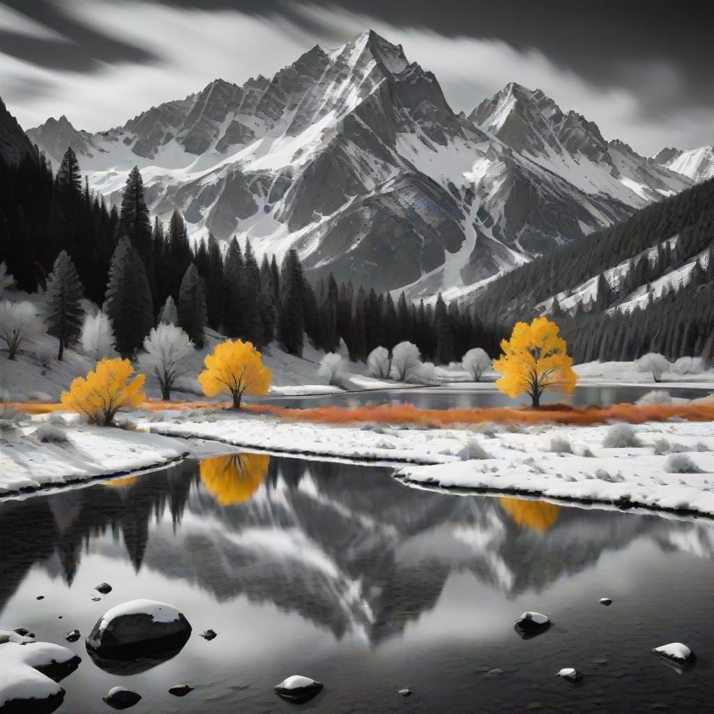 Mountain Landscape with Giant Camera, Ansel Adams Style