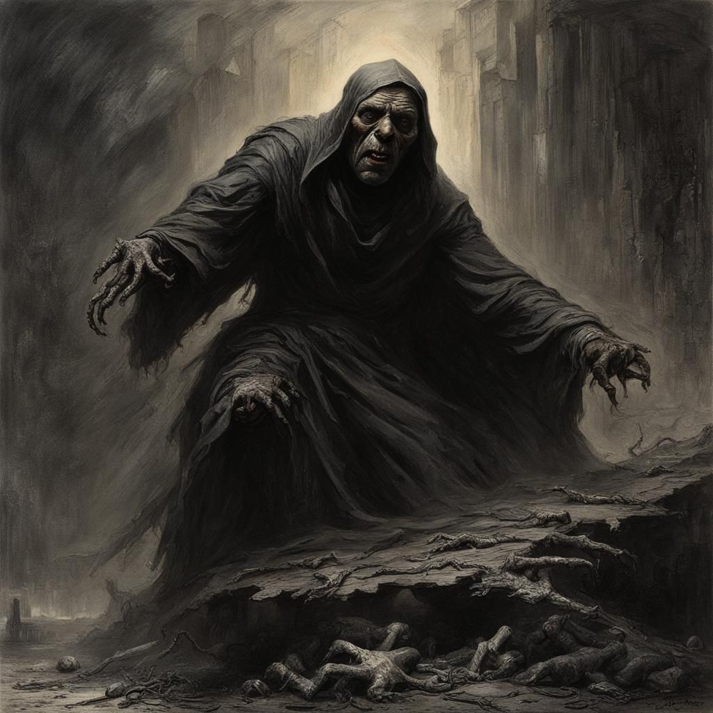 Horrific Deformed Figure in Horror Illustration Style