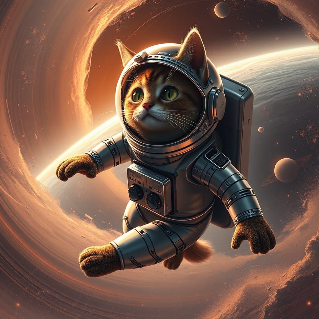 Astronaut Cat in Space, Sci-Fi Illustration