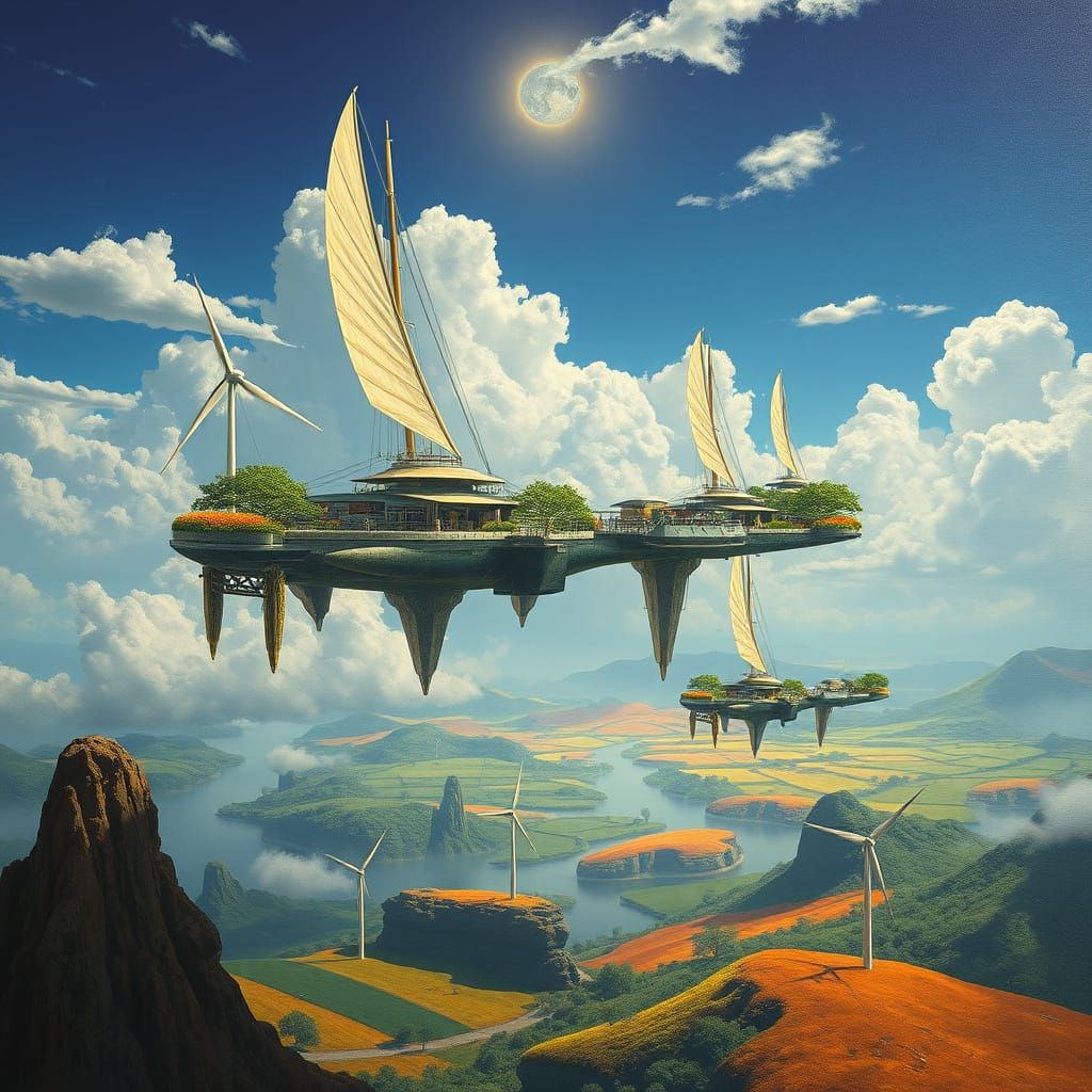 Solarpunk Cloud City: Futuristic Oasis Amidst Serene Skies