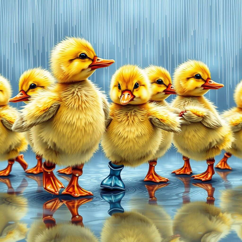 Ducklings Dancing in Rain Boots: Abstract Vector Art