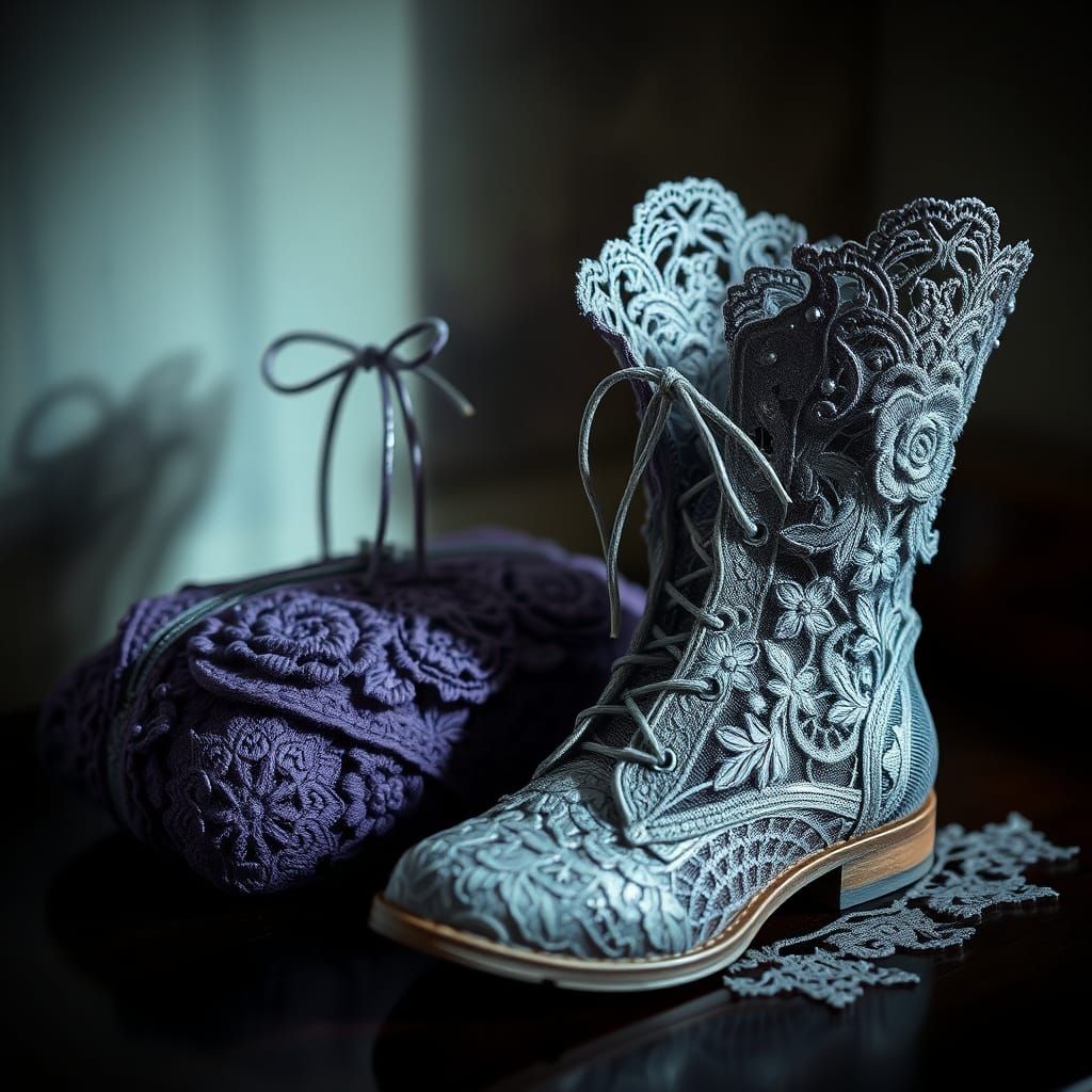 Victorian Lace Boots in Soft, Diffused Light