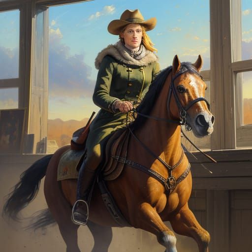 Woman Painting Horse in Studio with Golden Hour Light