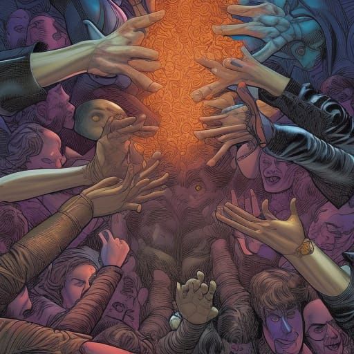 Comic Book Art: Hundreds of Reaching Hands