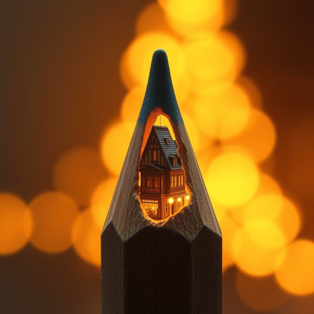 Pencil House With Glowing Street Scene