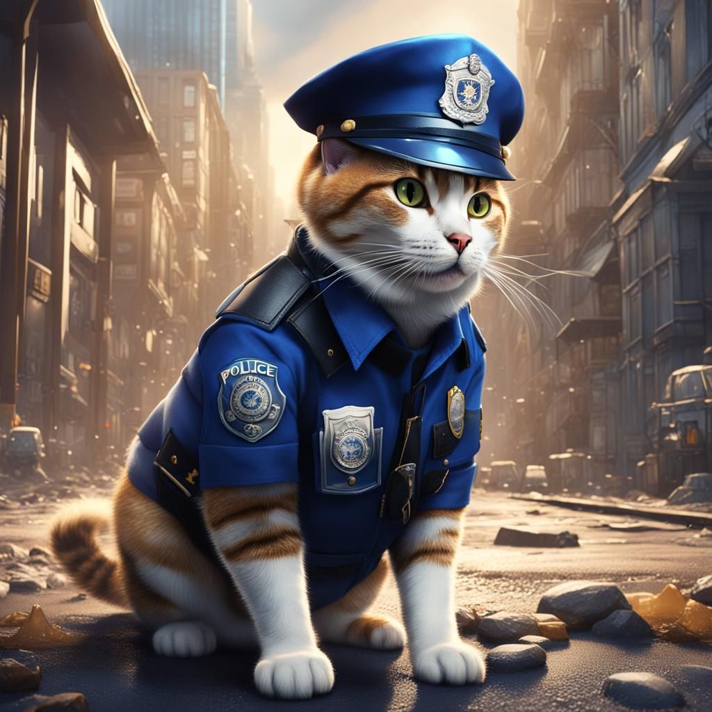 A Cat dressed as a Police Officer drawing