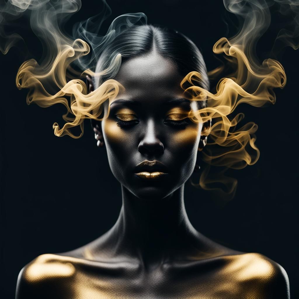 Smoky Woman: Translucent Form in Black and Gold