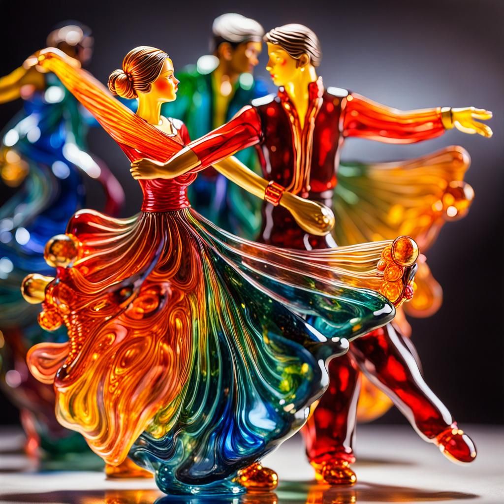 Vibrant Glass Flamenco Dancers: A Sci-Fi Sculpture
