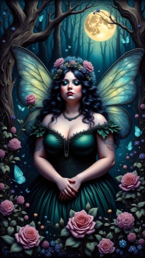 Goth Fairy in a Magical Glade at Midnight
