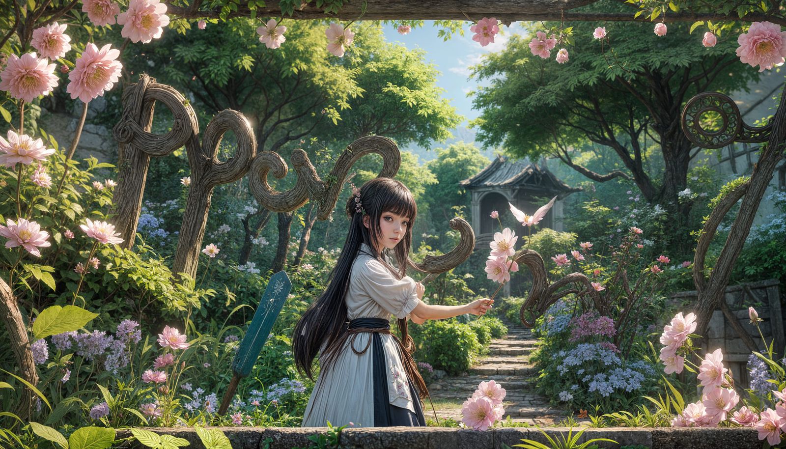 Anime Garden Scene in Detailed 3D Style