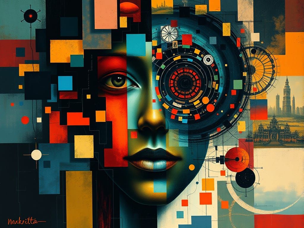 Abstract Face with Dreamlike Aura in Surrealist Style