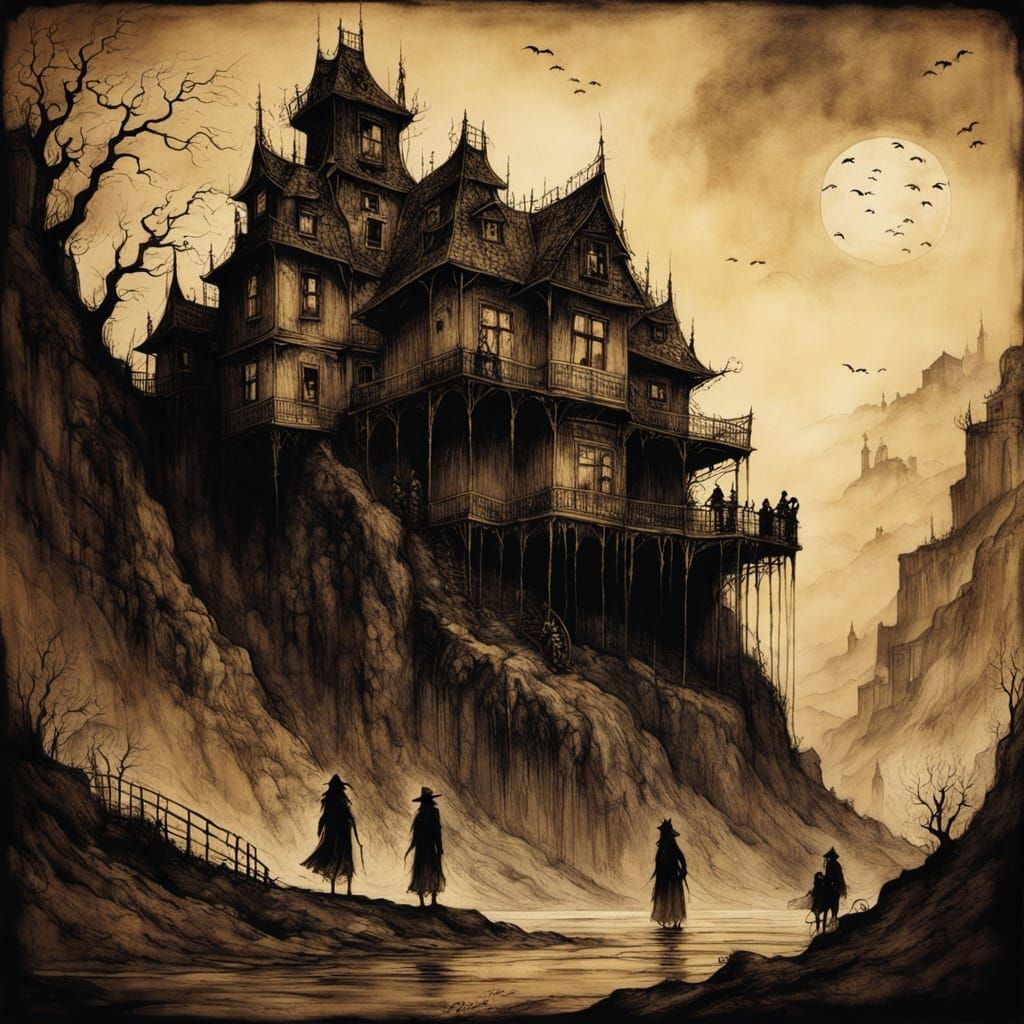 Dark Fantasy Haunted House on Dangerous Cliff