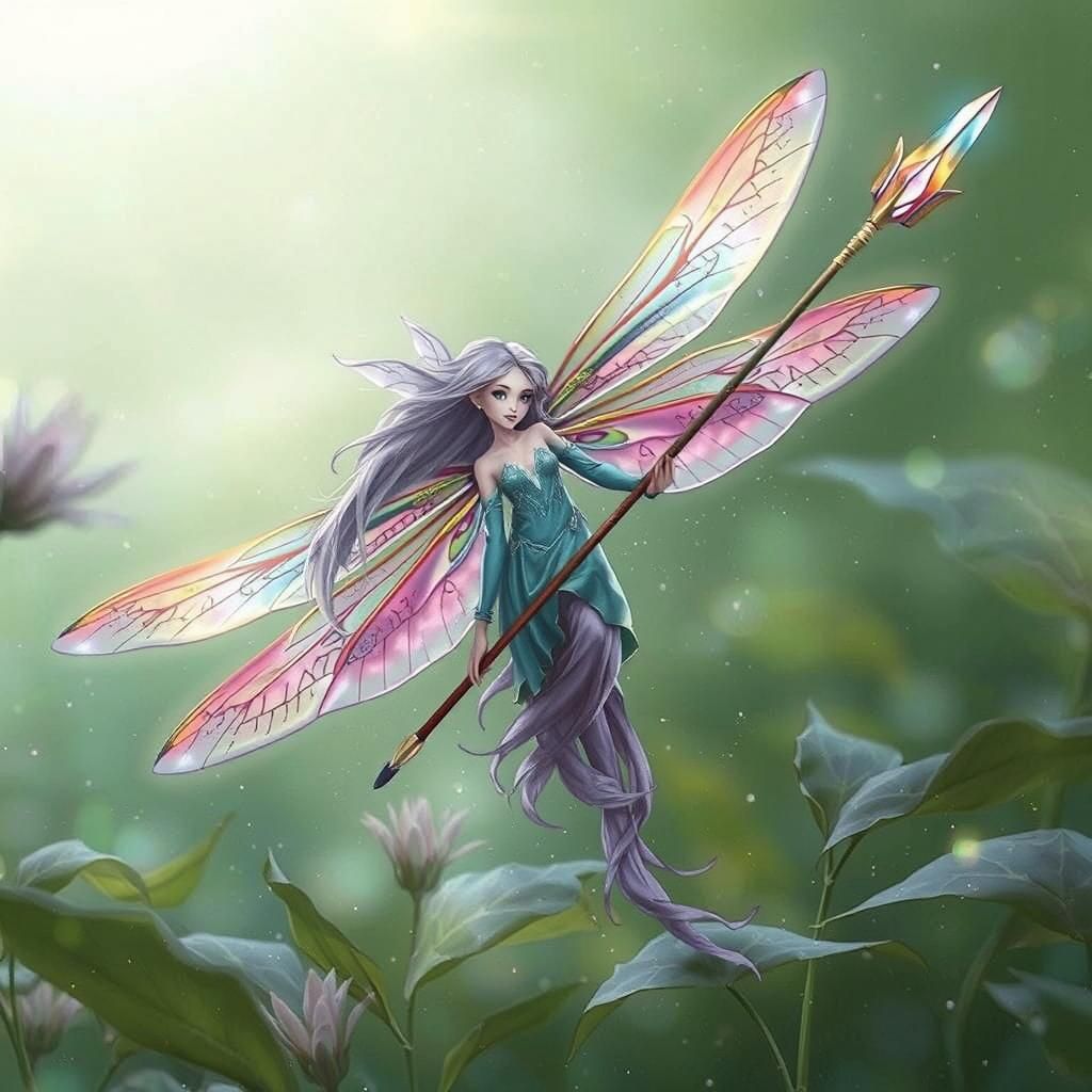 Dragonfly Sprite on Rainbow Dragonfly: Ethereal Digital Art