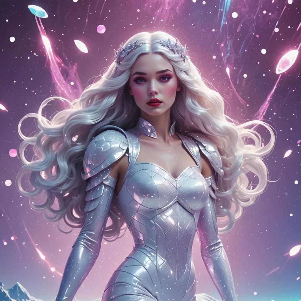 Snow White Space Mermaid in Synthwave Neon Style