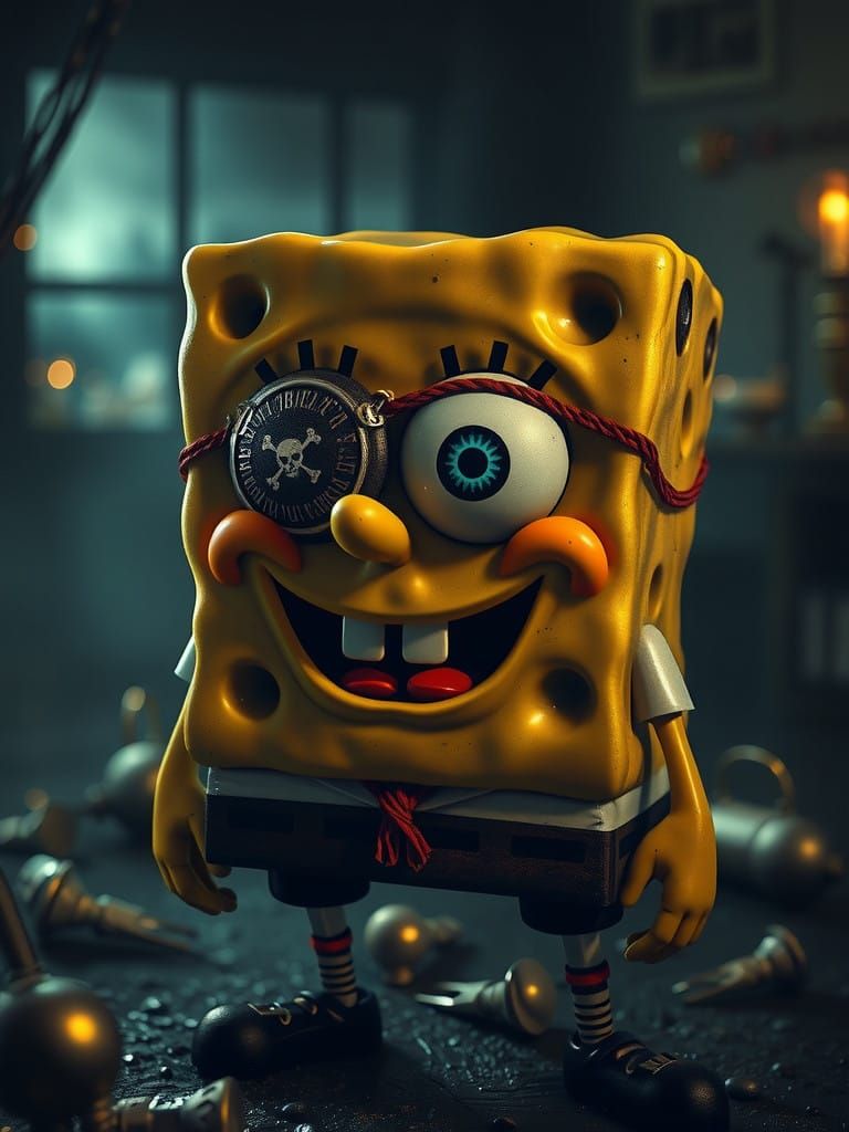 Mystical SpongeBob Pirate in Dark, Moody Setting