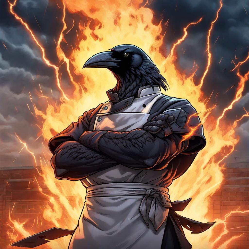 Badass Crow Chef in Anime Style