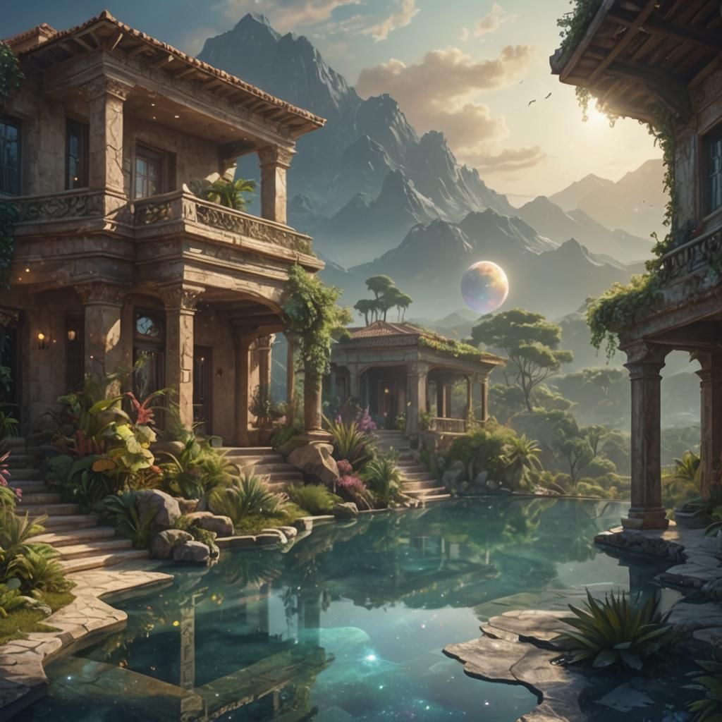 Cosmic Oasis Villa: Holographic Astral Landscape