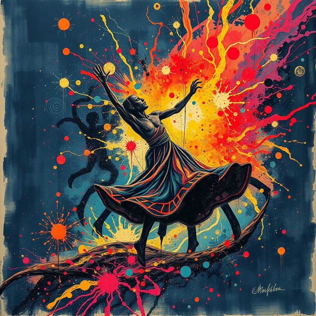 Exhausted Dervish in Hyper-Surreal Action Painting