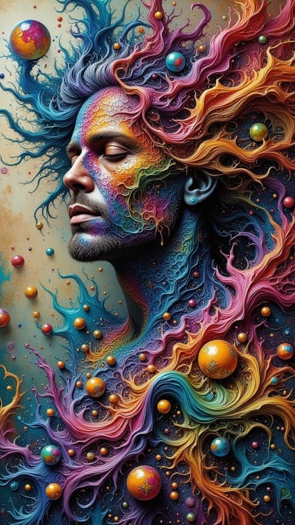 Surreal Rainbow Kingdoms Entwined as Fluid Art