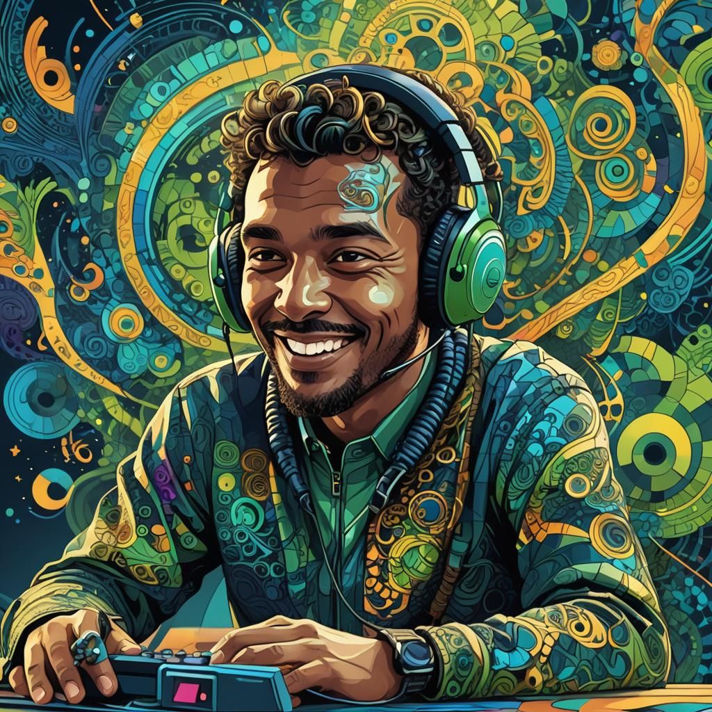 Abstract Fractal Radio Host in Vibrant Digital Art