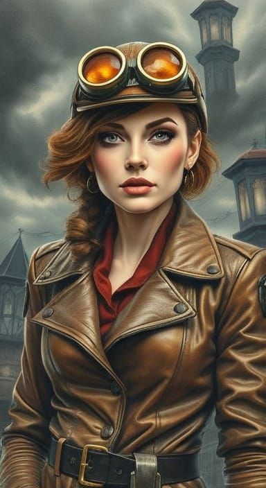 Steampunk Supervillainess Portrait in Impasto Style