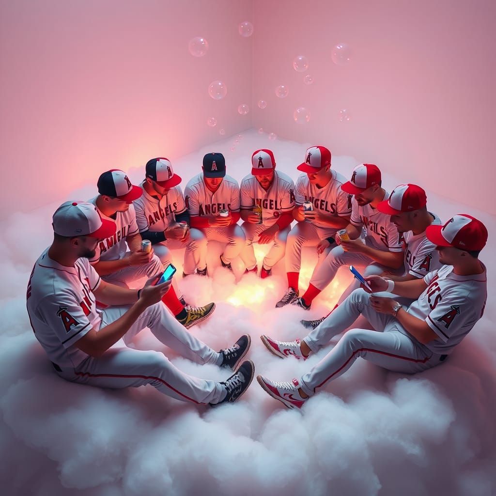Angels Players Giggling at AI Images on Cloud