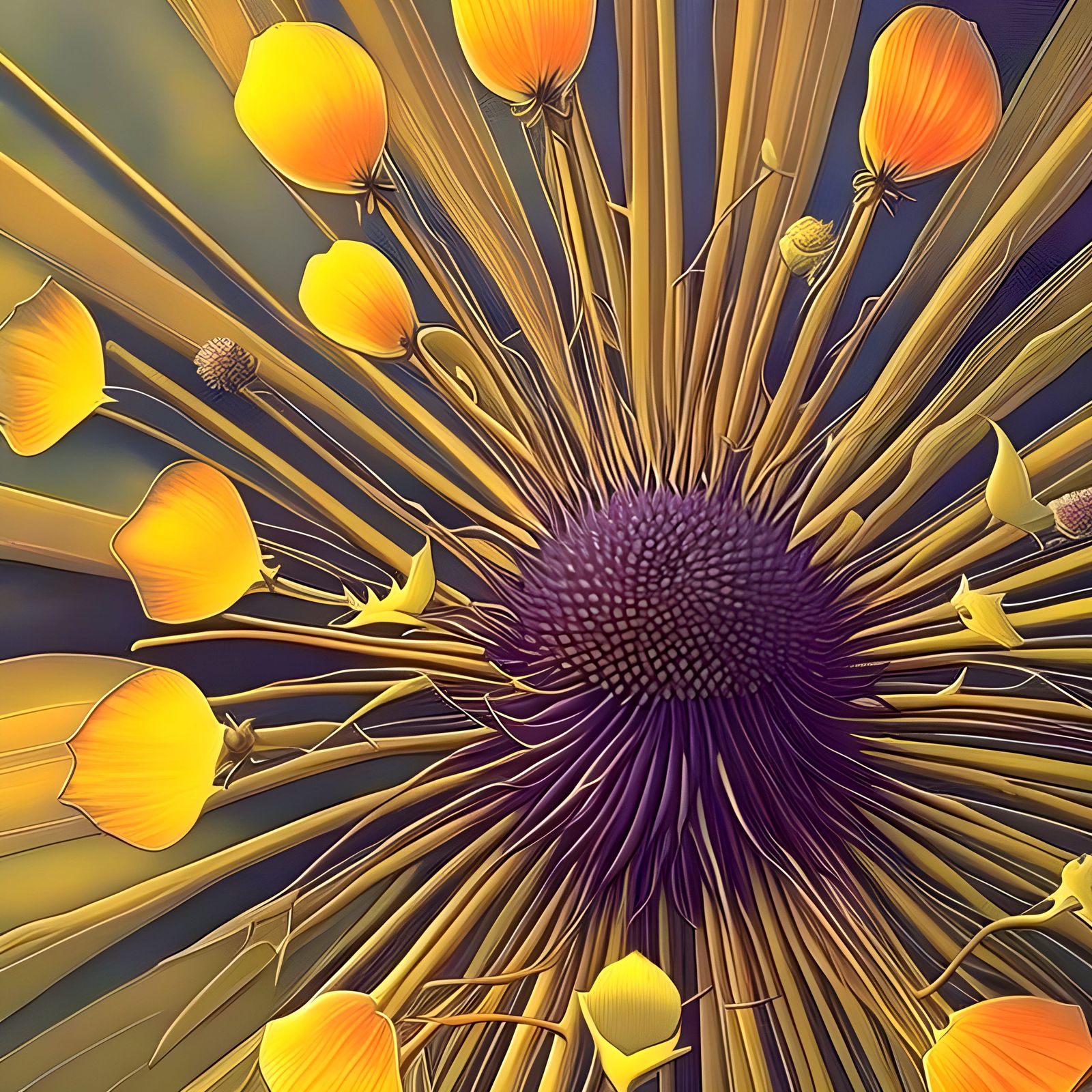 Celestial Thistle Down with God Rays in Surreal Style