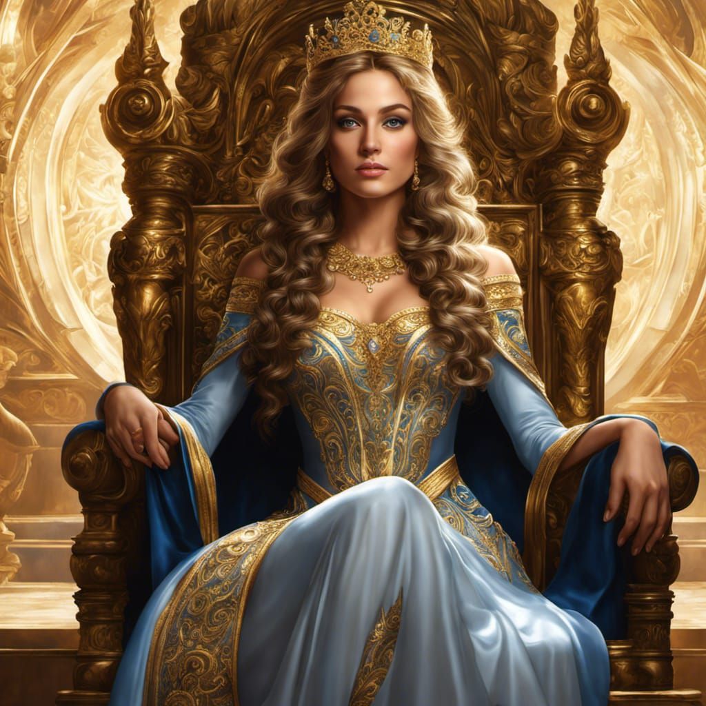 Princess on Throne in Art Nouveau Style