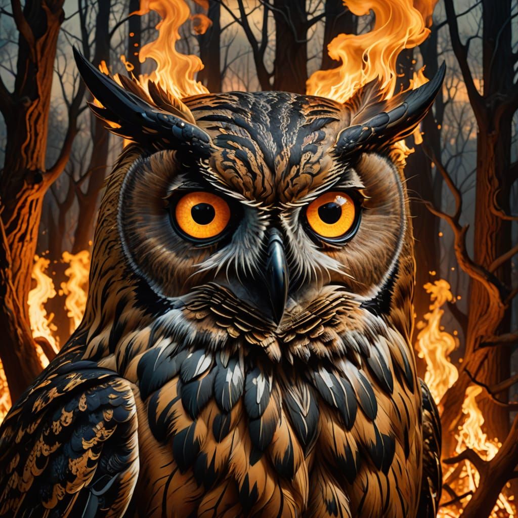 Surreal Owl Face in Dreamlike Landscape
