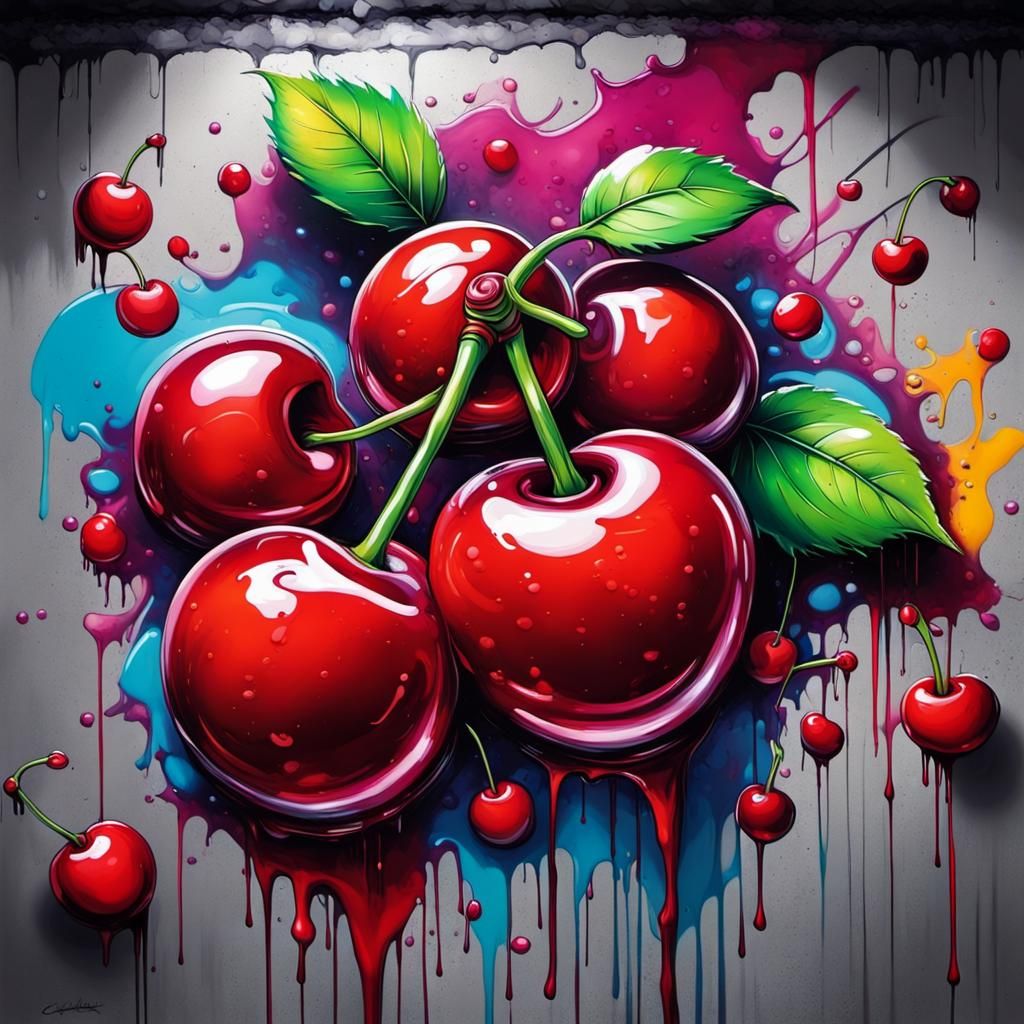 Glossy Cherry Graffiti Art in High Resolution