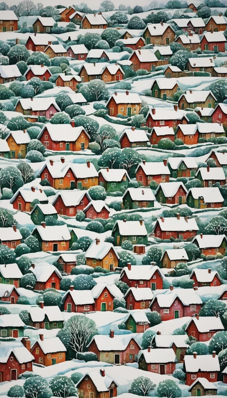 Christmas in Old Irish Country Scene, Watercolor