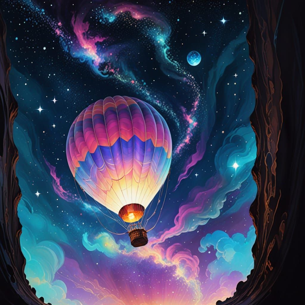 Surreal Hot Air Balloon in Space: Digital Art