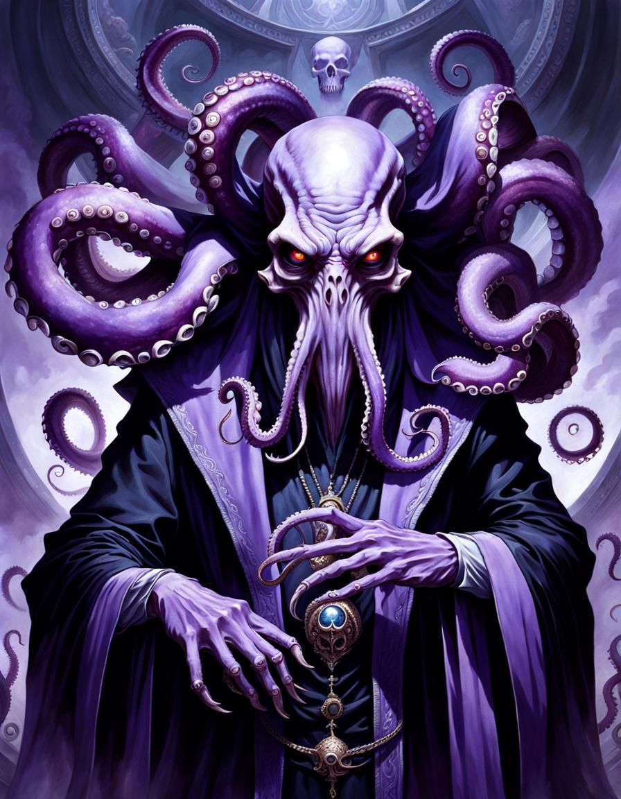 Hyperrealistic Mind Flayer in Elegant Dark Robes