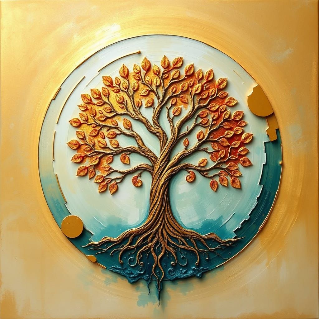 Golden Tree of Life in Impasto Oil Painting