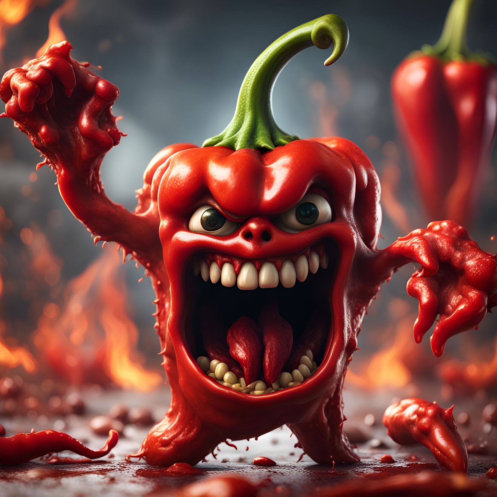 Angry Chili Pepper: Detailed Matte Painting