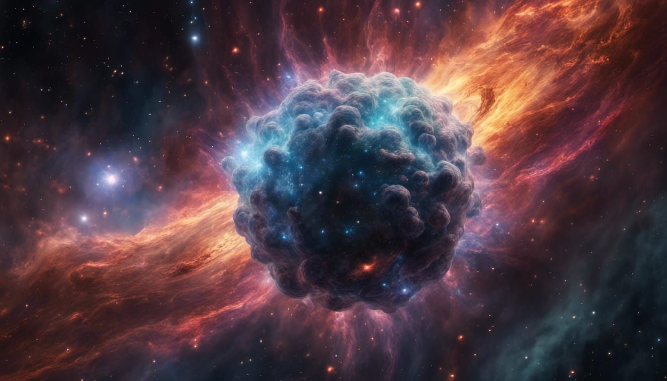 Detailed Neutron Star with Colorful Nebulae