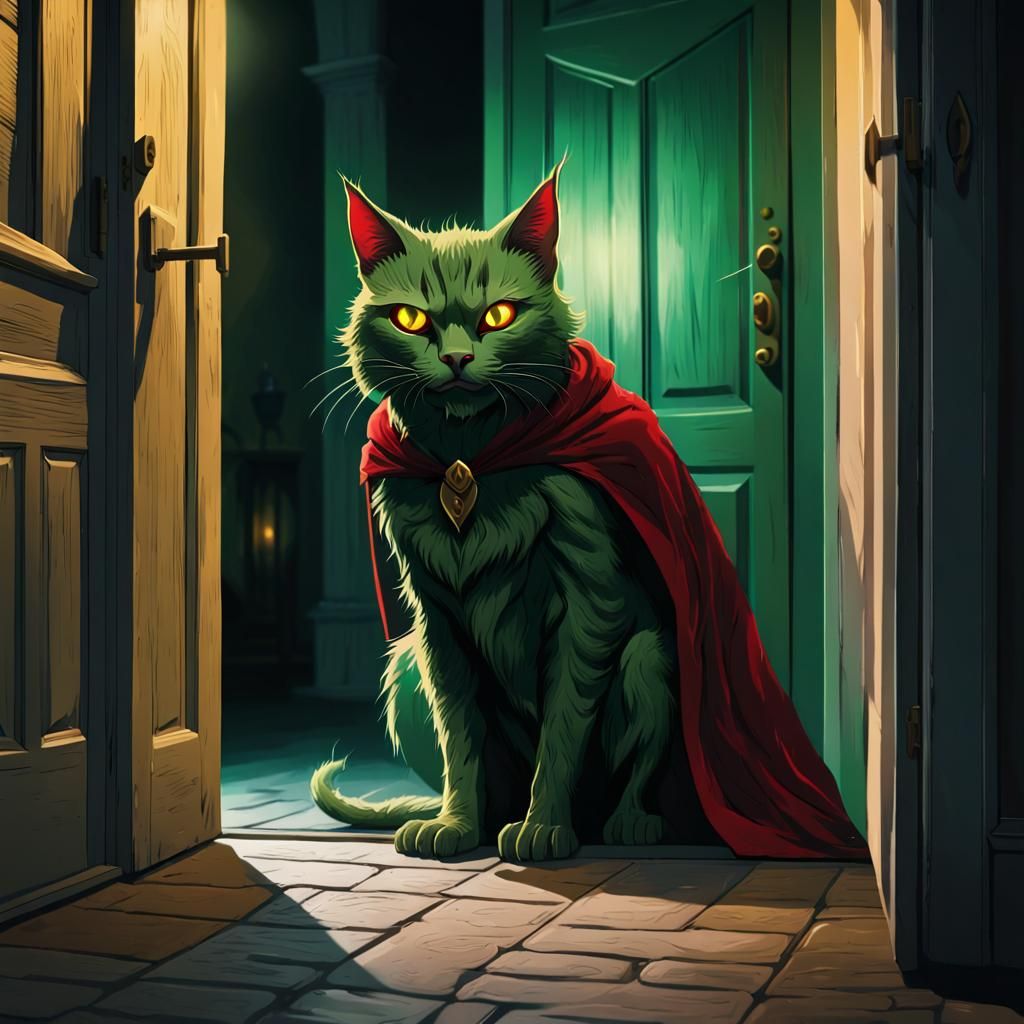 Menacing Green Cat Creature in Dark Fantasy Style