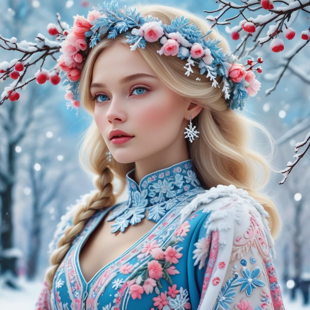 Russian Model in Snowy Moscow: Hyper-Realistic Digital Art