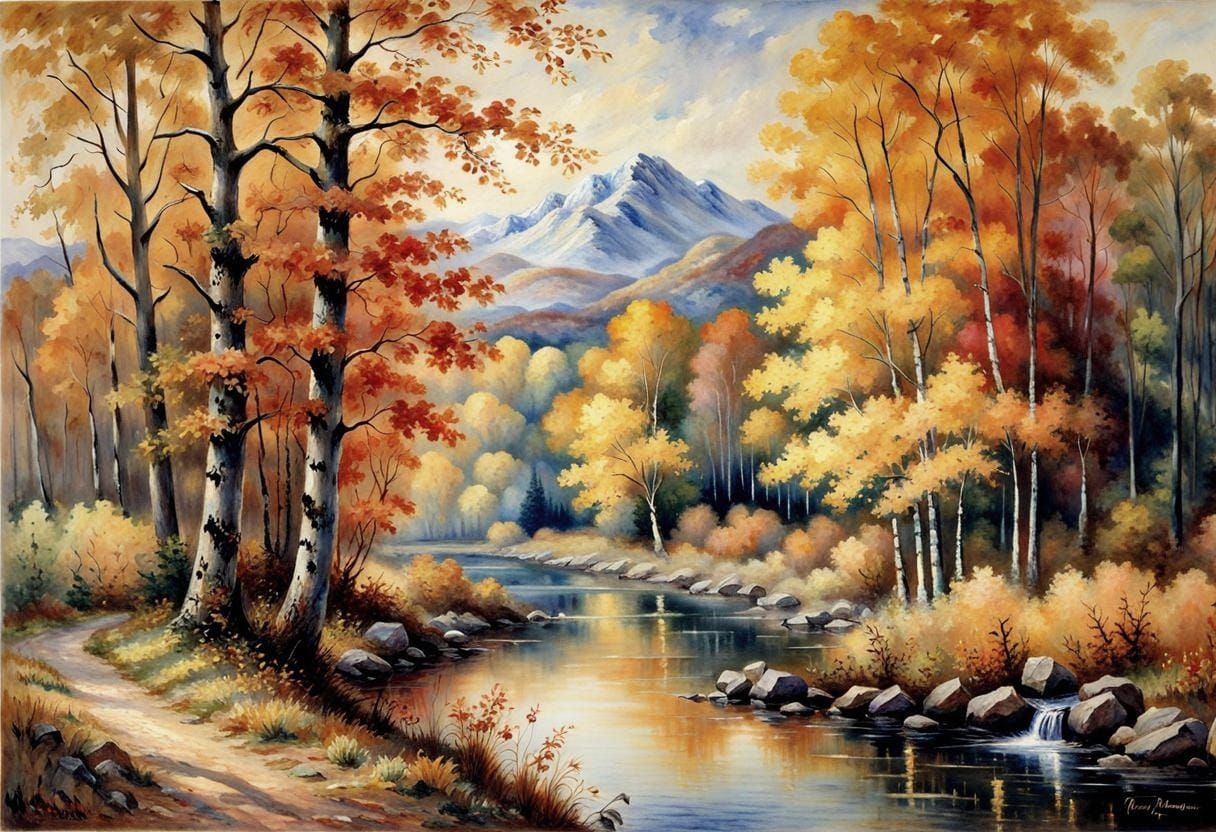 Autumn Landscape in Watercolor Style