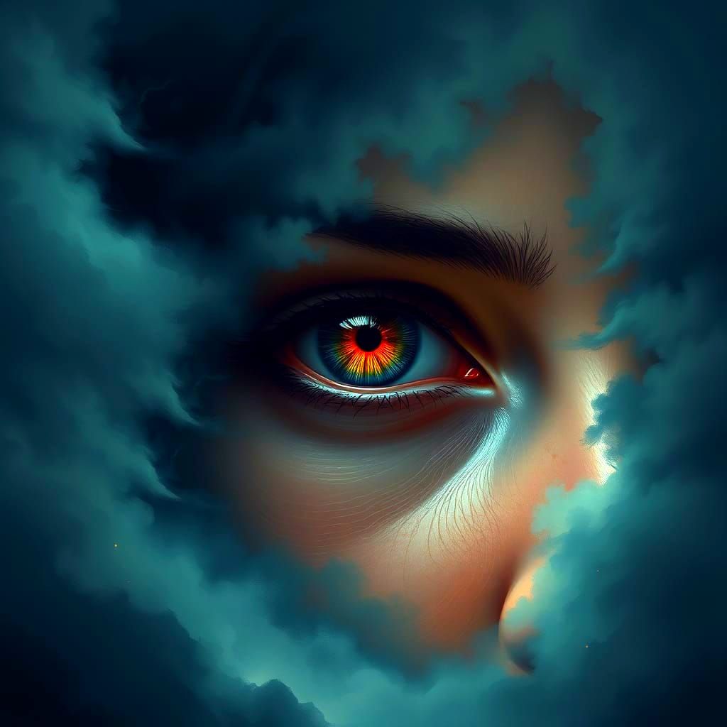 Ethereal Woman Stares into the Abyss in Dark, Surreal Landsc...