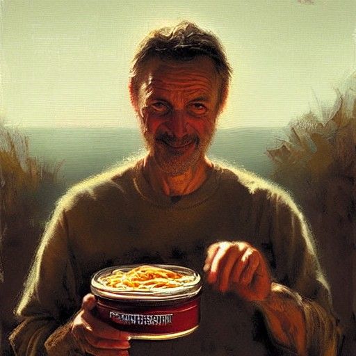 Man Holds Pasta Sauce: Sinister Oil Painting