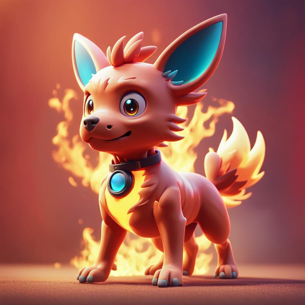 Fiery Pokemon Dog: 3D Digital Art