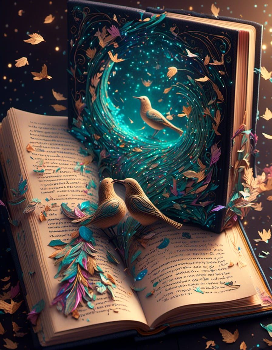 Glittering Book with Paper Birds